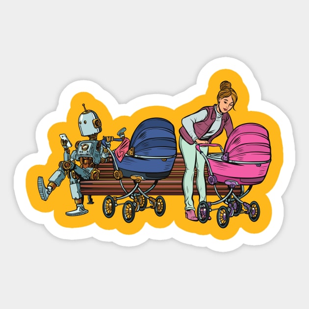 Vintage Robot Family Sticker by waltzart